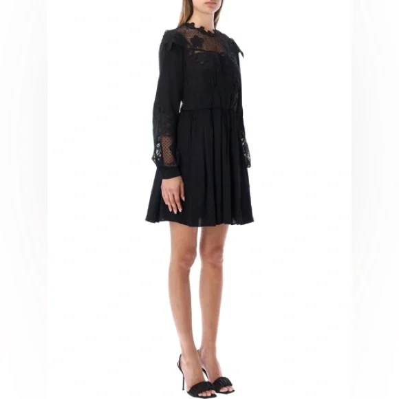 Self Portrait guipure-lace empire-line dress - Black
